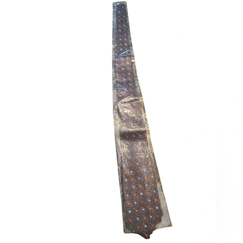 💙👔 Elegant Blue and Orange Patterned Men's Tie. Pure Silk Made in Italy 🇮🇹